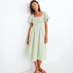 Madewell Linen-Blend Lucie Smocked Midi Dress